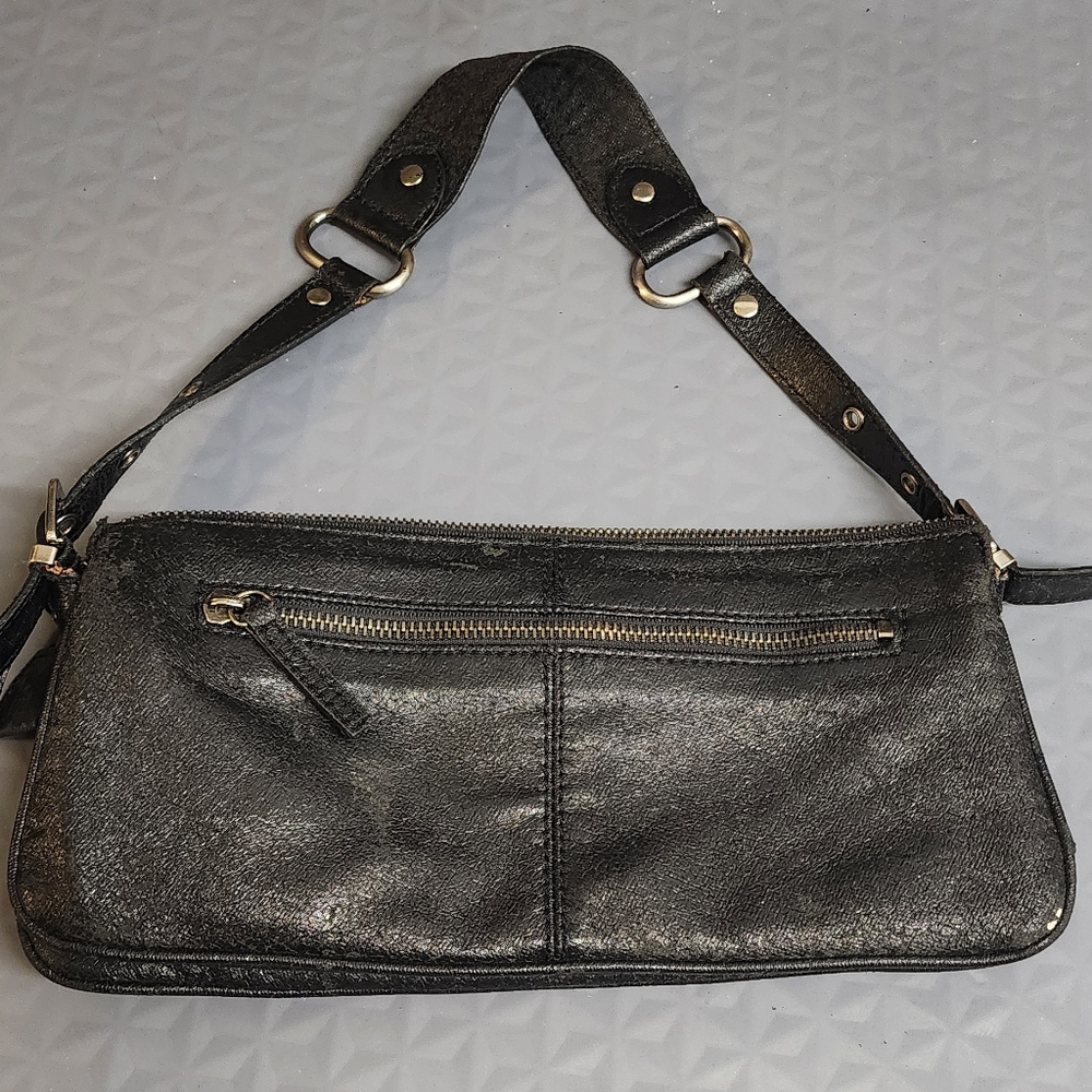 Guess vintage shoulder bag purse leather black w brn animal print lining buckles - Picture 8 of 12